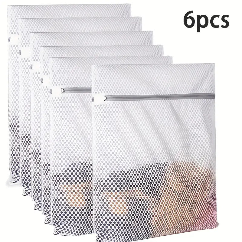6pcs (6-Pack) Durable Honeycomb Mesh Laundry Bags Suitable for Underwear, Clothes, Towels, Jeans & Socks - Reusable Anti-Tangle Zippered Storage Bags with Zipper Closure, Machine Washable Polyester Fabric Organizers for Delicates, Laundry Bags