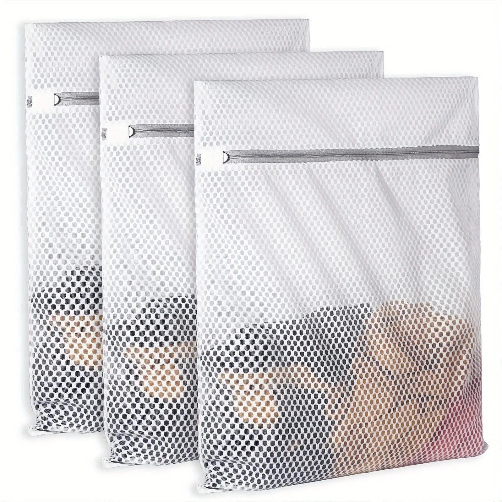 6/8 Pack Durable Honeycomb Mesh Laundry Bags | Reusable Anti-Tangle Storage Bags with Zipper Closure, 12X16 Inches, for Lingerie, Clothes, Jeans, Towels, Socks - Polyester Material, Machine Washable, Fabric