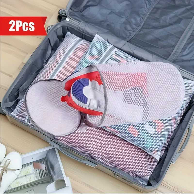 2pcs Shoes Washing Bags, Sneaker Mesh Washing Bag, Shoe Cleaning Laundry Bag, Honeycomb Fabric Gray Zipper Large Size Washing Bag, 7 X 15 Inch for Gym Shoes, Sneaker, Boost, Slipper, Laundry Bags