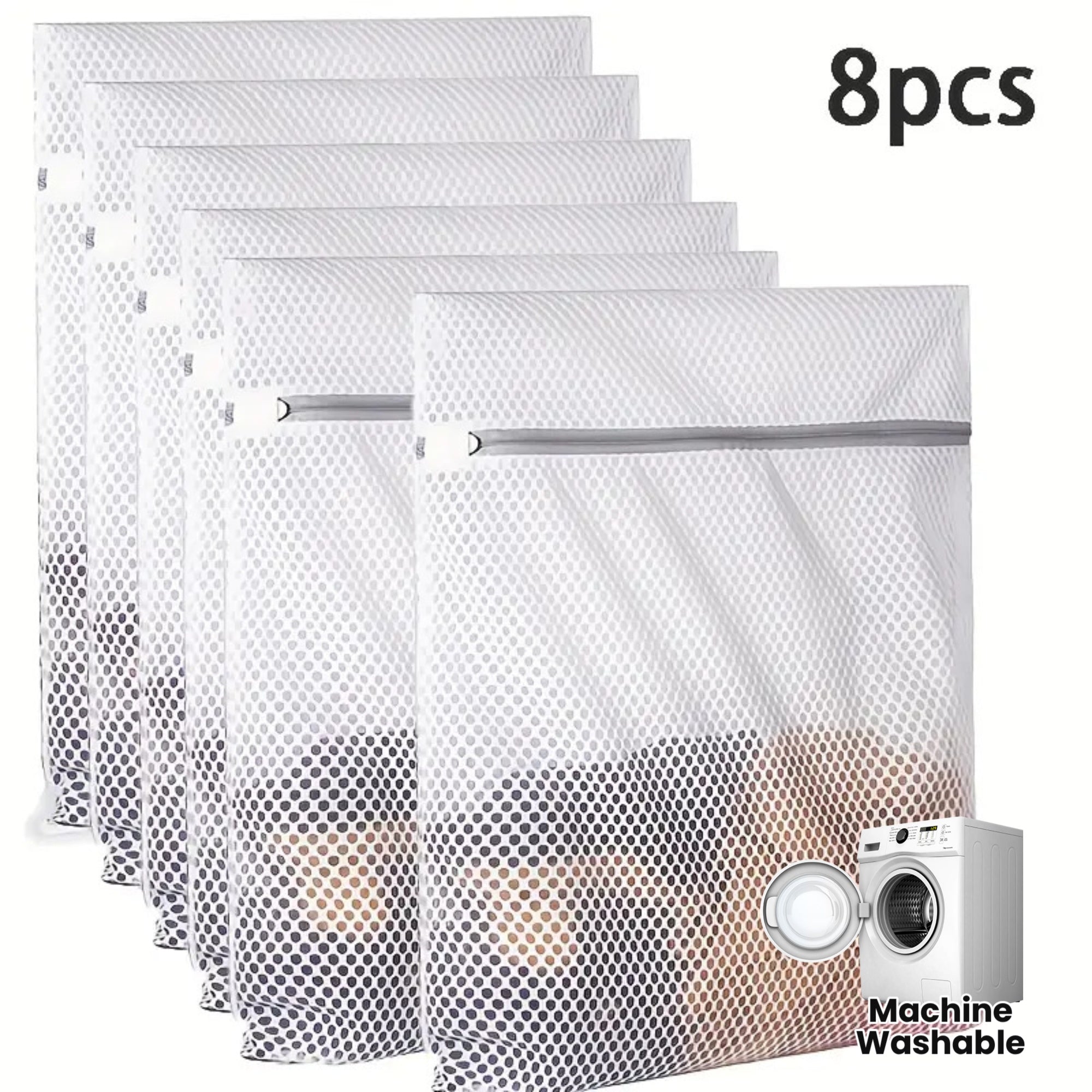6/8 Pack Durable Honeycomb Mesh Laundry Bags | Reusable Anti-Tangle Storage Bags with Zipper Closure, 12X16 Inches, for Lingerie, Clothes, Jeans, Towels, Socks - Polyester Material, Machine Washable, Fabric