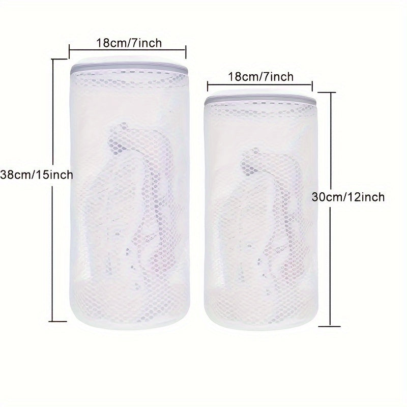 2pcs Shoes Washing Bags, Sneaker Mesh Washing Bag, Shoe Cleaning Laundry Bag, Honeycomb Fabric Gray Zipper Large Size Washing Bag, 7 X 15 Inch for Gym Shoes, Sneaker, Boost, Slipper, Laundry Bags